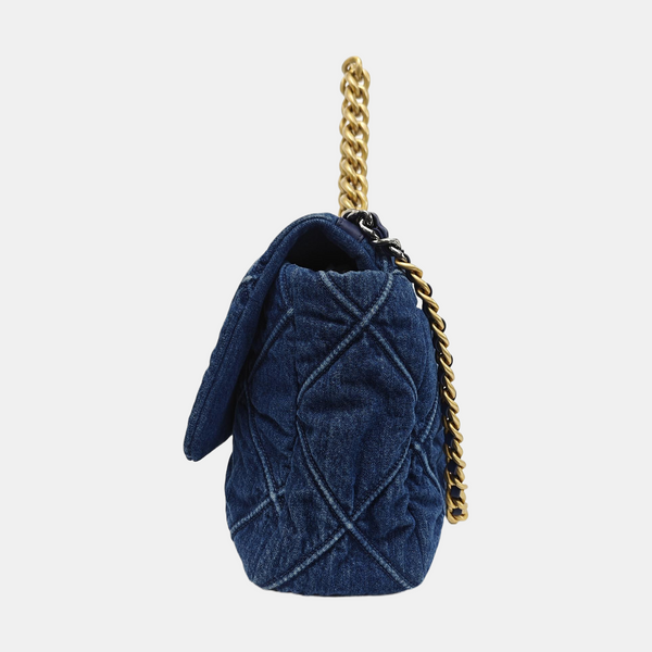 CHANEL 19 Maxi Quilted Denim Blue