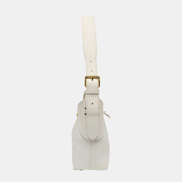 Cannage Calfskin Shoulder Bag Small White