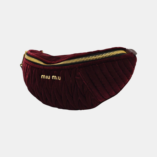 Two-Tone Waist Bag Quilted Velvet Red
