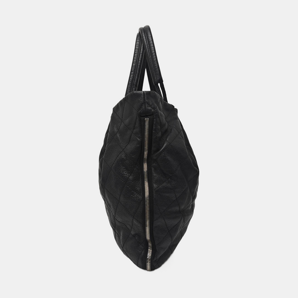 Quilted Calfskin Top Handle Bag Black