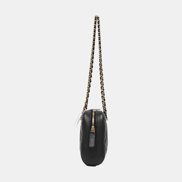 Quilted Grained Calfskin Shoulder Bag Black