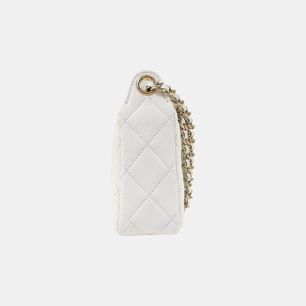 Quilted Grained Calfskin Shoulder Bag White