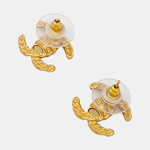 CC Logo Metal Gold Stud Earrings