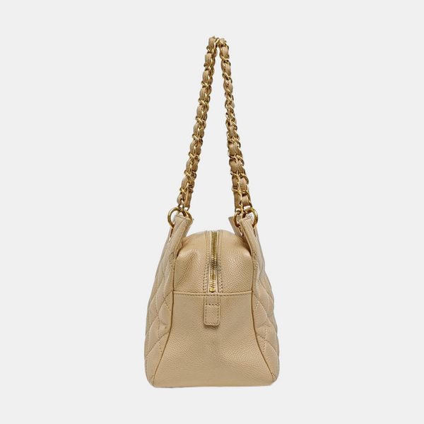 CHANEL PETITE Quilted Grained Calfskin Beige