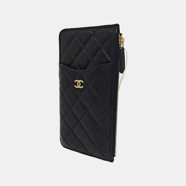 Quilted Grained Calfskin Wallet Blue