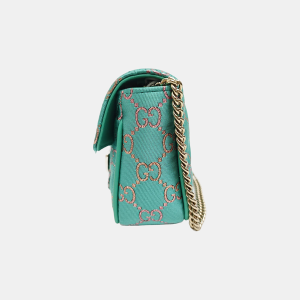 GG Marmont Super Mini Quilted Fabric Green