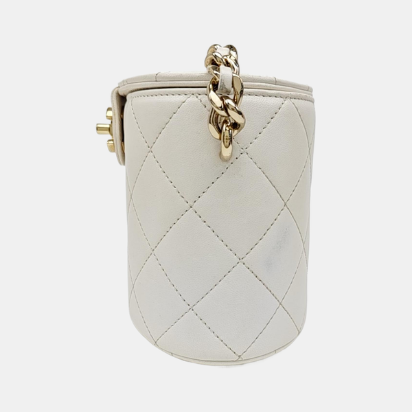 Round Vanity Quilted Lambskin White