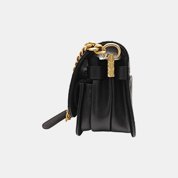 Quilted Grained Calfskin Shoulder Bag Black