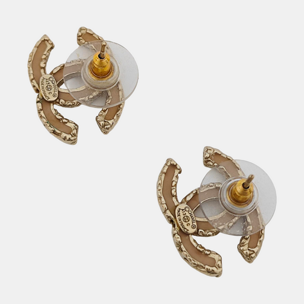 CC Logo Metal Gold Stud Earrings