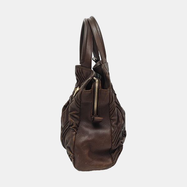 Leather Top Handle Bag Brown