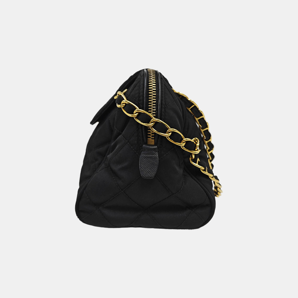 Quilted Nylon Shoulder Bag Black