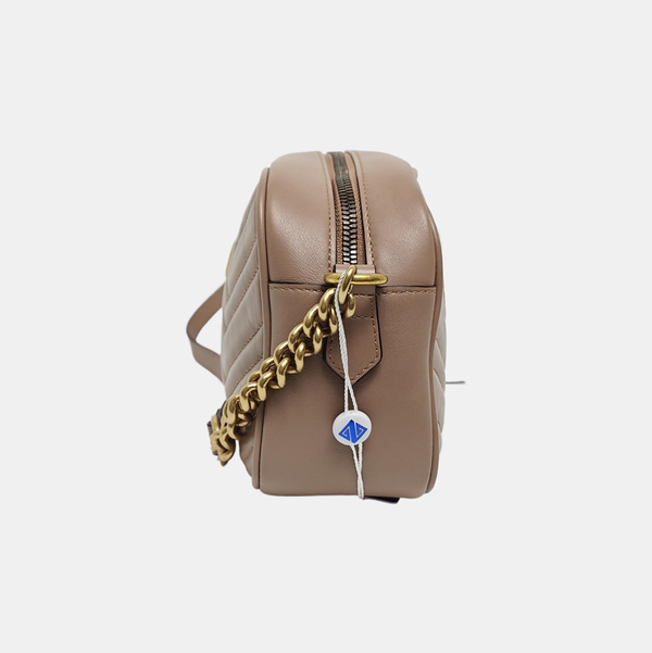Authenticated pre-owned GG Marmont Small Quilted Calfskin Beige - Shoulder Bag at Looply