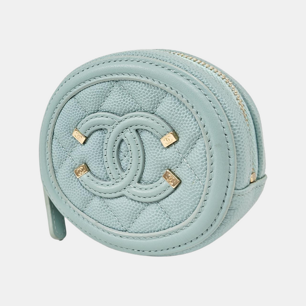 Quilted Grained Calfskin Wallet Blue
