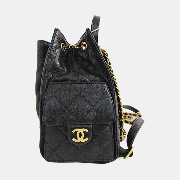 CHANEL 25 Medium Quilted Grained Calfskin Black
