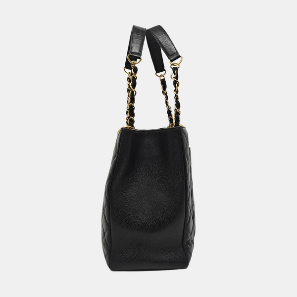 CHANEL GST Extra Grande Piel de Becerro Granulada Acolchada Negra