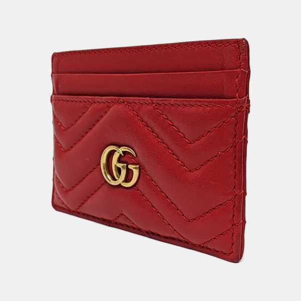 Authenticated pre-owned GG Marmont Quilted Calfskin Red Card Holder - Card Holder at Looply