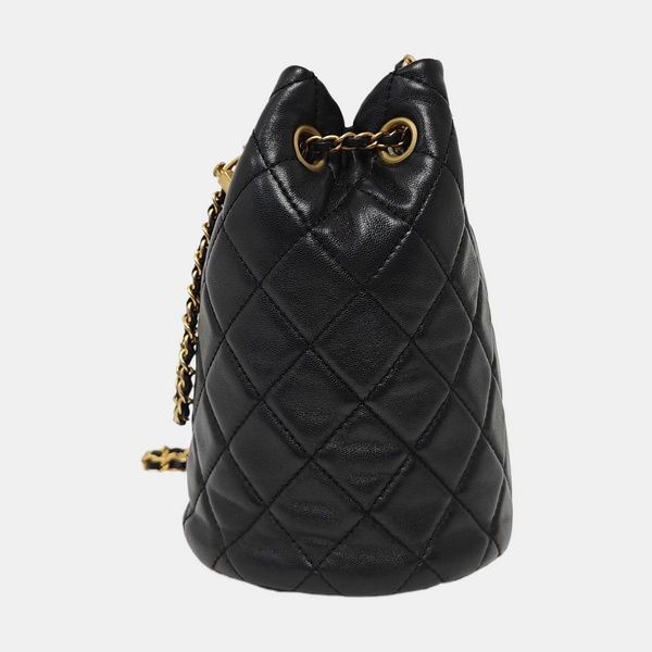 Quilted Lambskin Bucket Bag Black