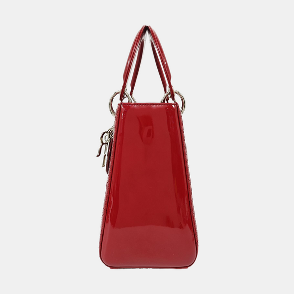 Lady Dior Medium Cannage Patent Leather Red