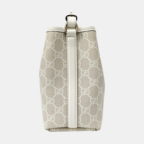 GG Emblem Small Monogram Coated Canvas Beige