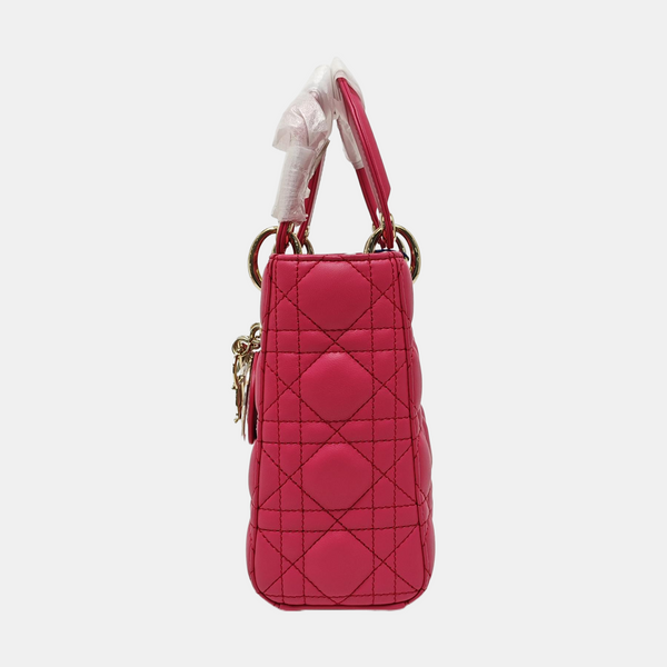 Lady Dior Pequeño Piel de Cordero Acolchada Rojo