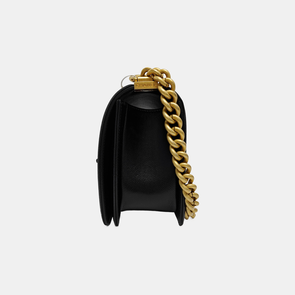Authenticated pre-owned BOY CHANEL Medium Quilted Grained Calfskin Black - Shoulder Bag at Looply
