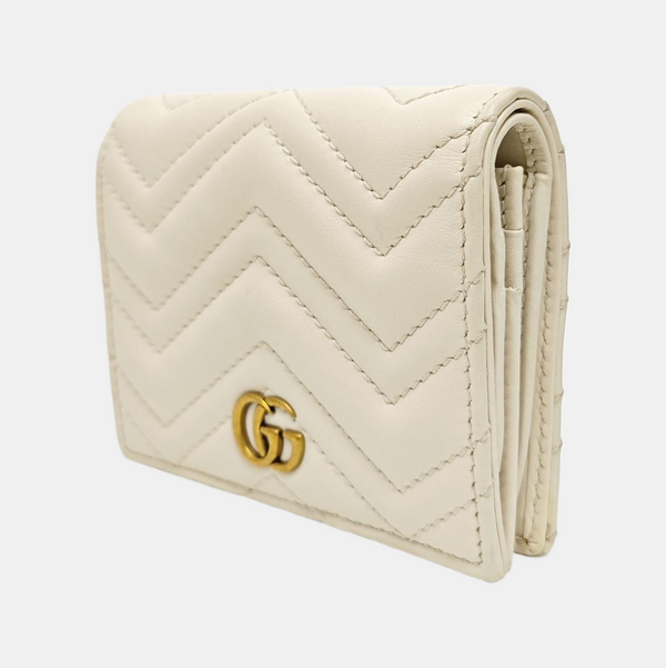 GG Marmont Mini Quilted Calfskin White Wallet