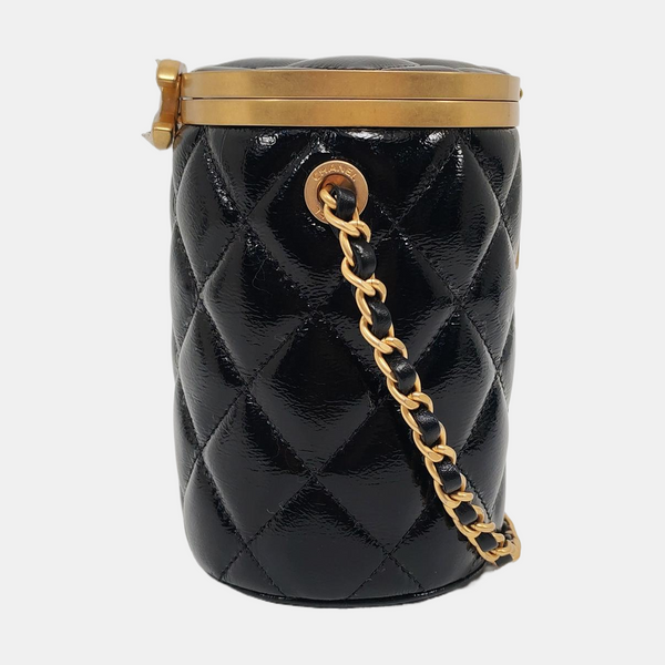 TOCADOR CROWN BOX Piel de cordero charol acolchado Negro