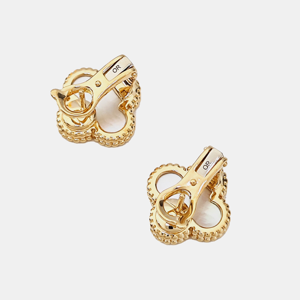 Vintage Alhambra 18k Gold White Stud Earrings
