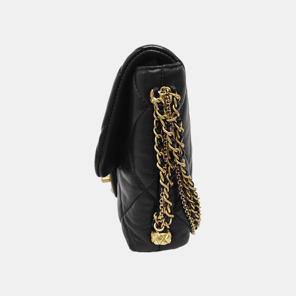 Quilted Lambskin Shoulder Bag Black