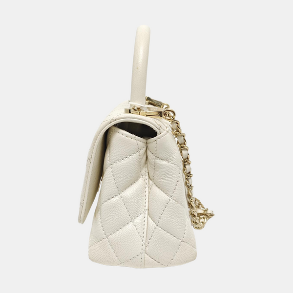 COCO HANDLE Mini Quilted Grained Calfskin White