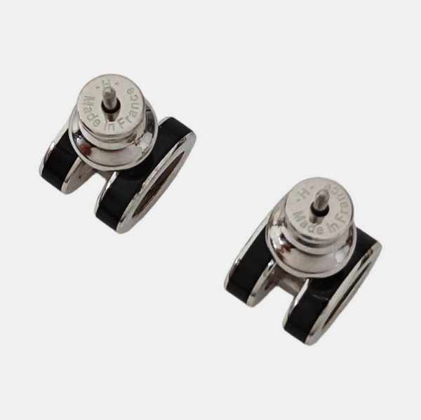 Pop H Metal Black Stud Earrings