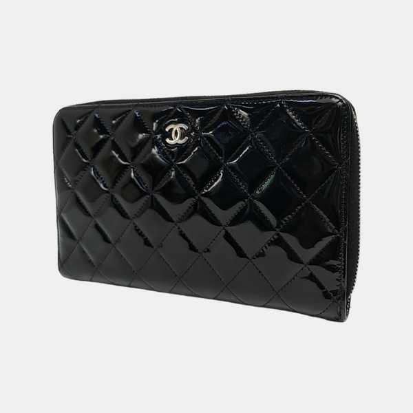 Quilted Patent Calfskin Wallet Black