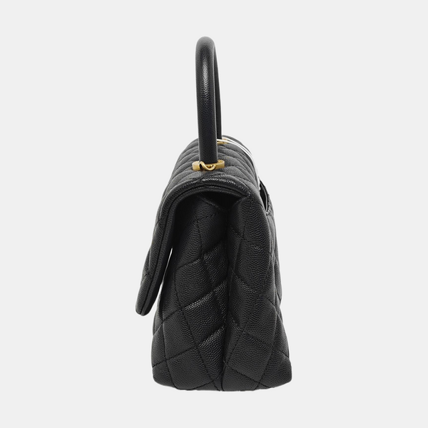 COCO HANDLE Small Quilted Grained Calfskin Black