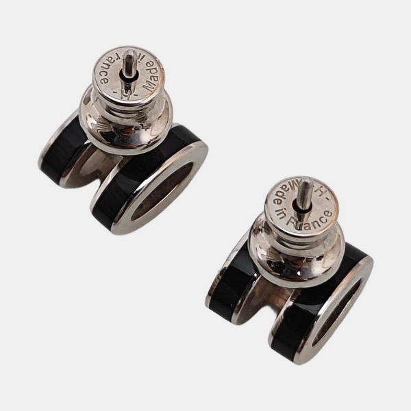 Pop H Metal Black Stud Earrings