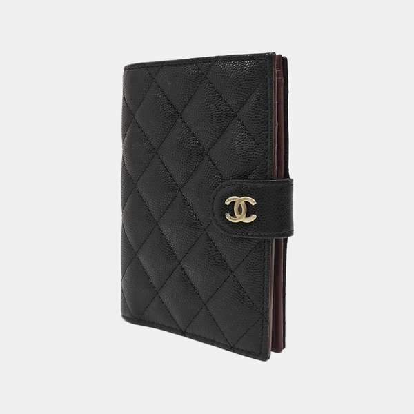 Quilted Grained Calfskin Wallet Black
