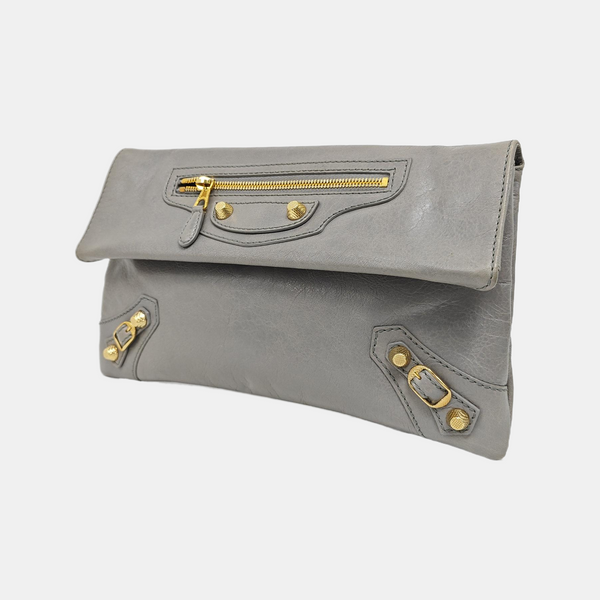 Classic Metallic Edge City Small Calfskin Gray