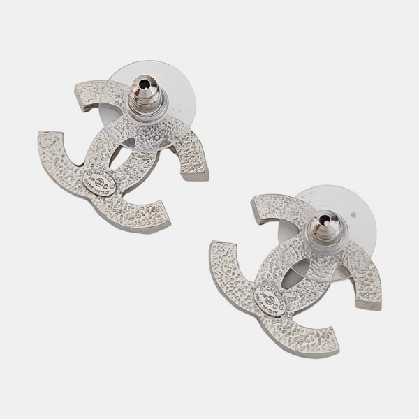 CC Logo Metal Silver Stud Earrings