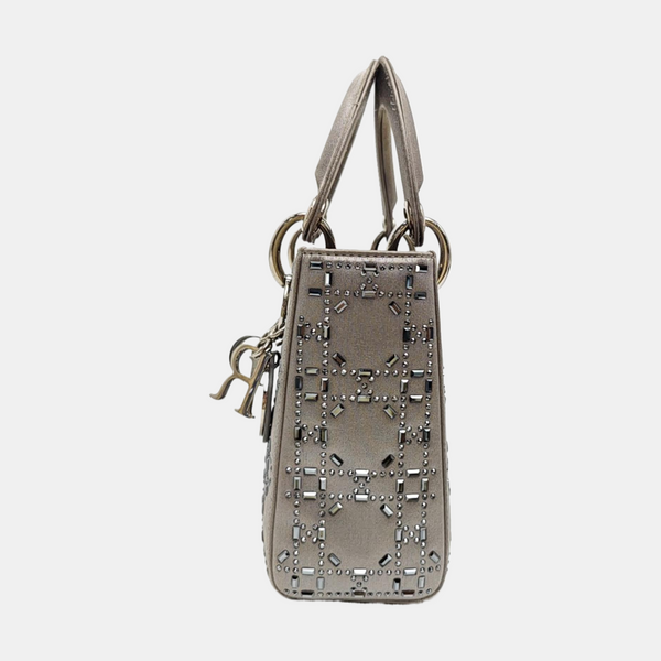 Lady Dior Mini Cannage Silk Satin Gray
