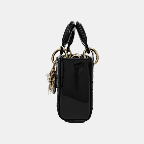 Lady Dior Super Mini Cannage Patent Leather Black