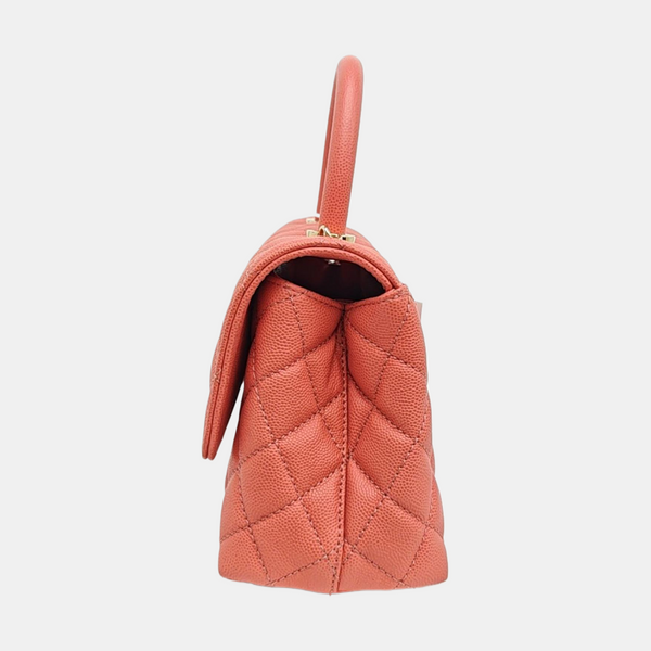 COCO HANDLE Small Quilted Grained Calfskin Pink