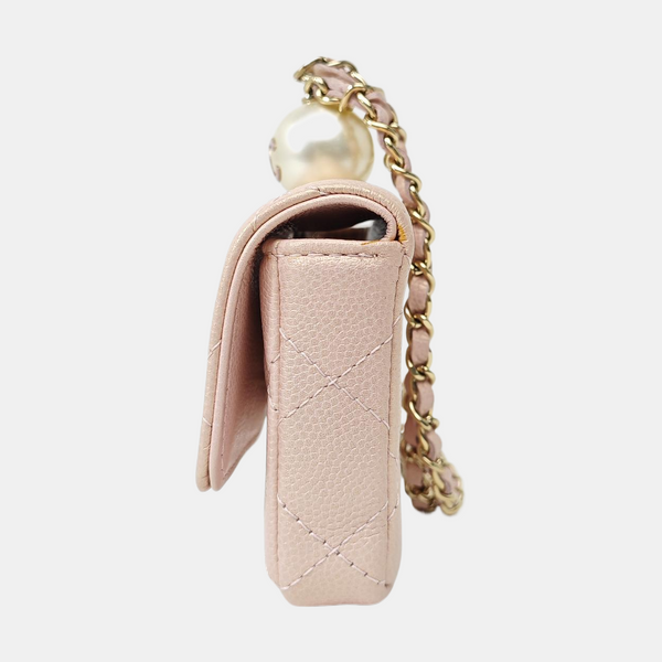 Quilted Grained Calfskin Shoulder Bag Small Pink
