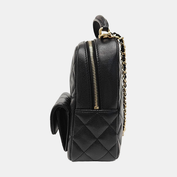 Quilted Grained Calfskin Backpack Mini Black