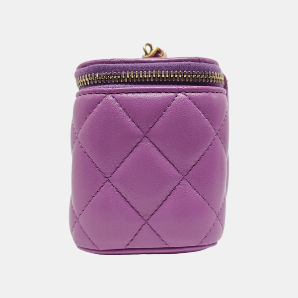 Neceser pequeño de piel de cordero acolchada, morado