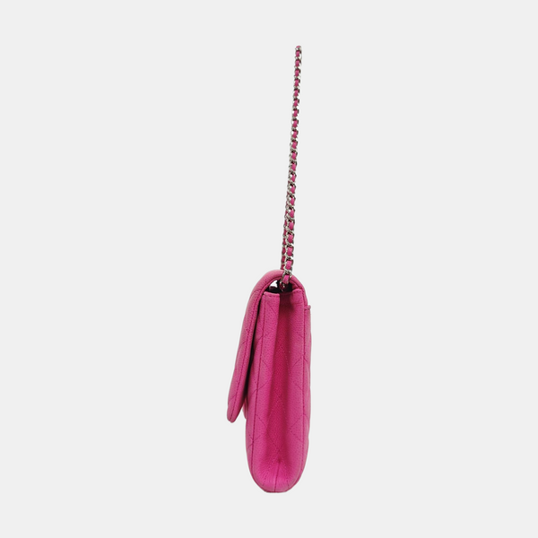 Clásico Flap Piel de Becerro Granulada Acolchada Rosa