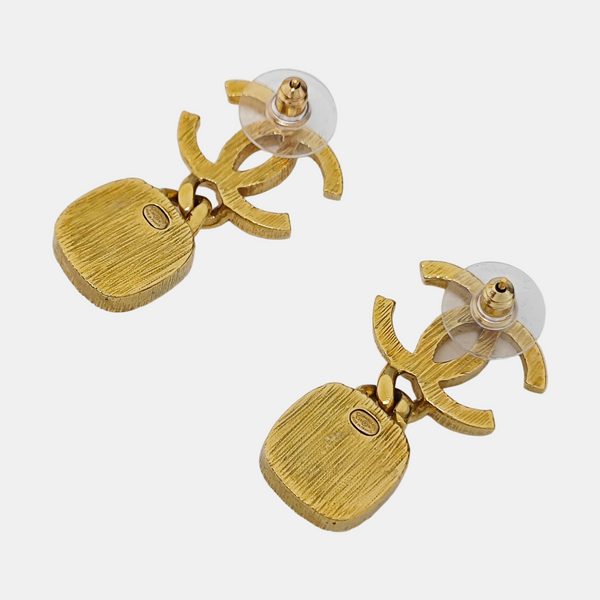 CC Logo Metal Gold Stud Earrings