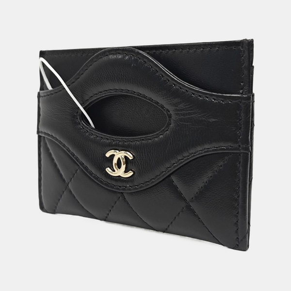Quilted Lambskin Card Holder Black