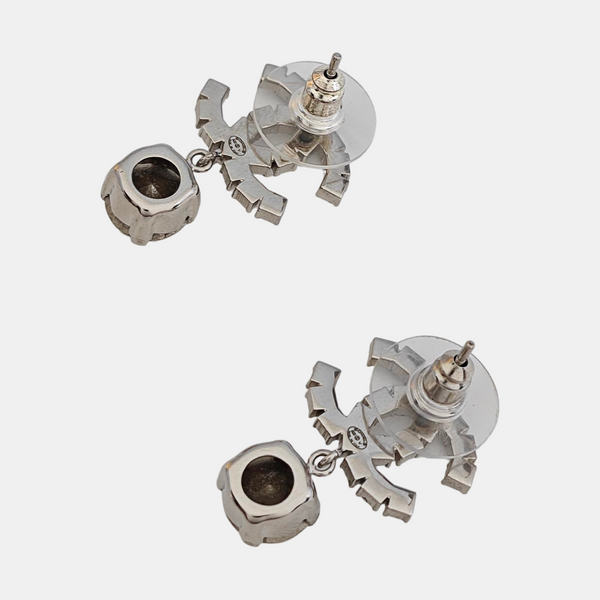 CC Logo Metal Silver Stud Earrings