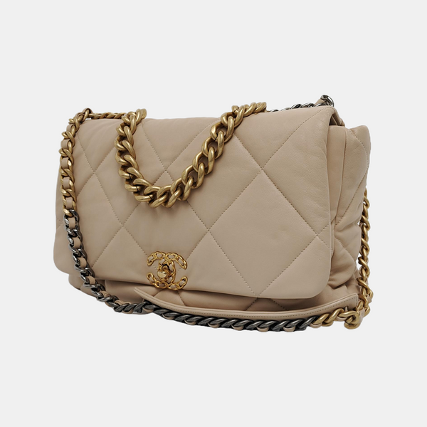 CHANEL 19 Maxi Quilted Lambskin Beige