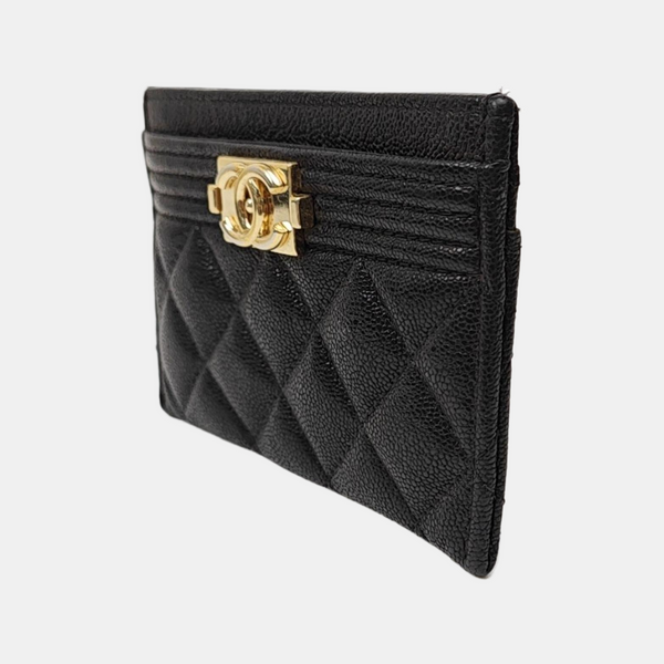 BOY CHANEL Quilted Grained Calfskin Black Card Holder