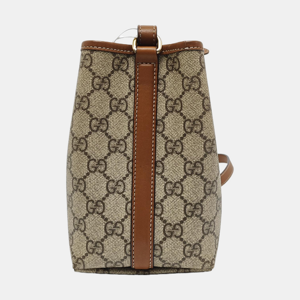 GG Emblem Small Monogram Coated Canvas Beige